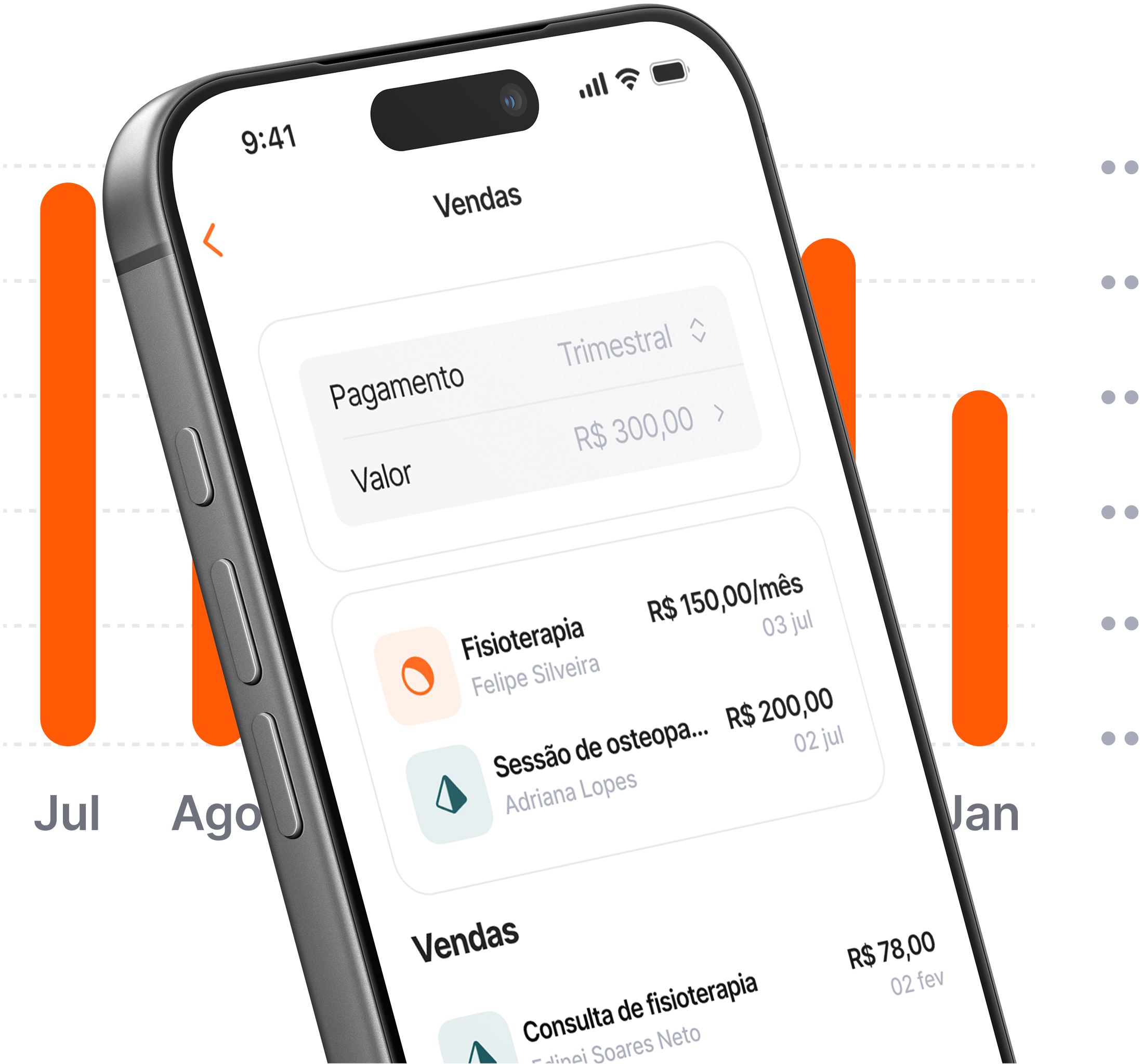 Tela de vendas do app PUMP com pagamentos e valores recebidos