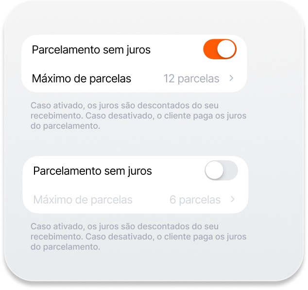 Configuração de parcelamento sem juros com máximo de 12 parcelas