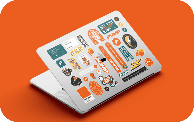 Notebook com stickers da Pump